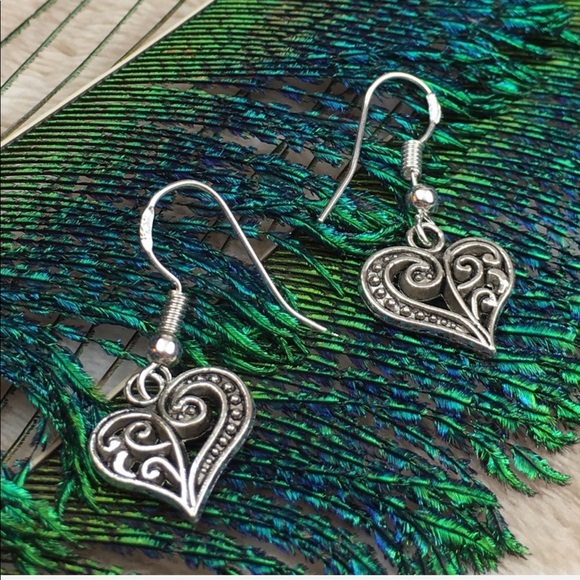 Sterling Silver Tibetan Heart Earrings - Picture 4 of 8